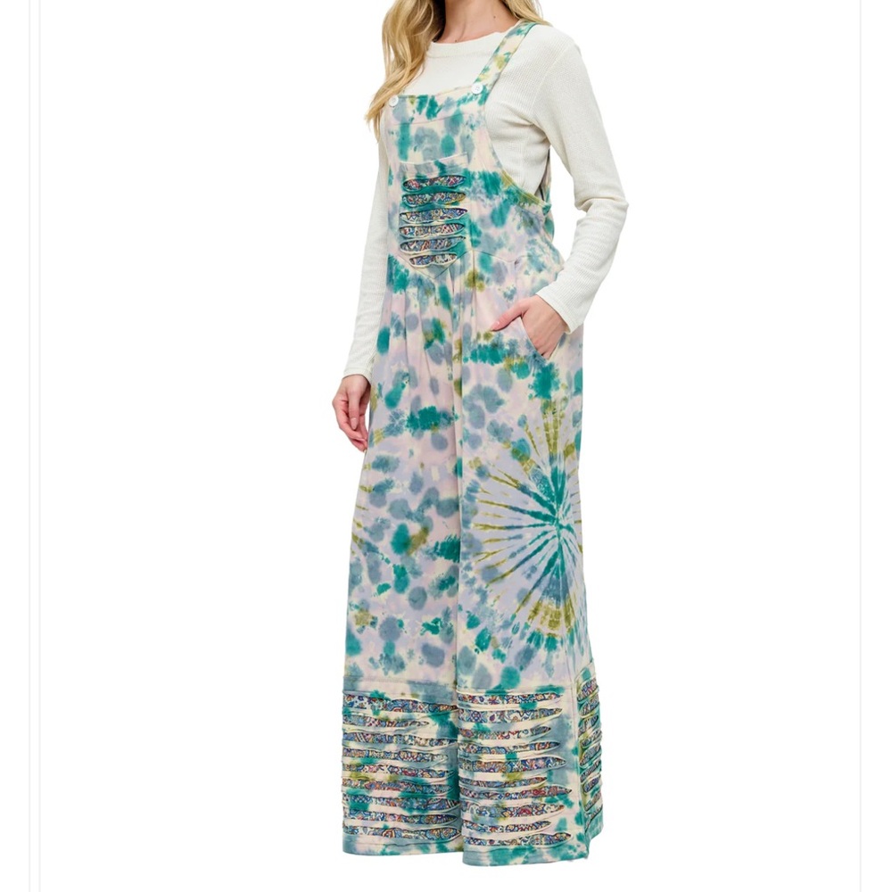 Yak & Yeti 25697 Tie Dye Overall Patchwork Boho Razer Cut.  Various Sizes. NWT. - Picture 2 of 3